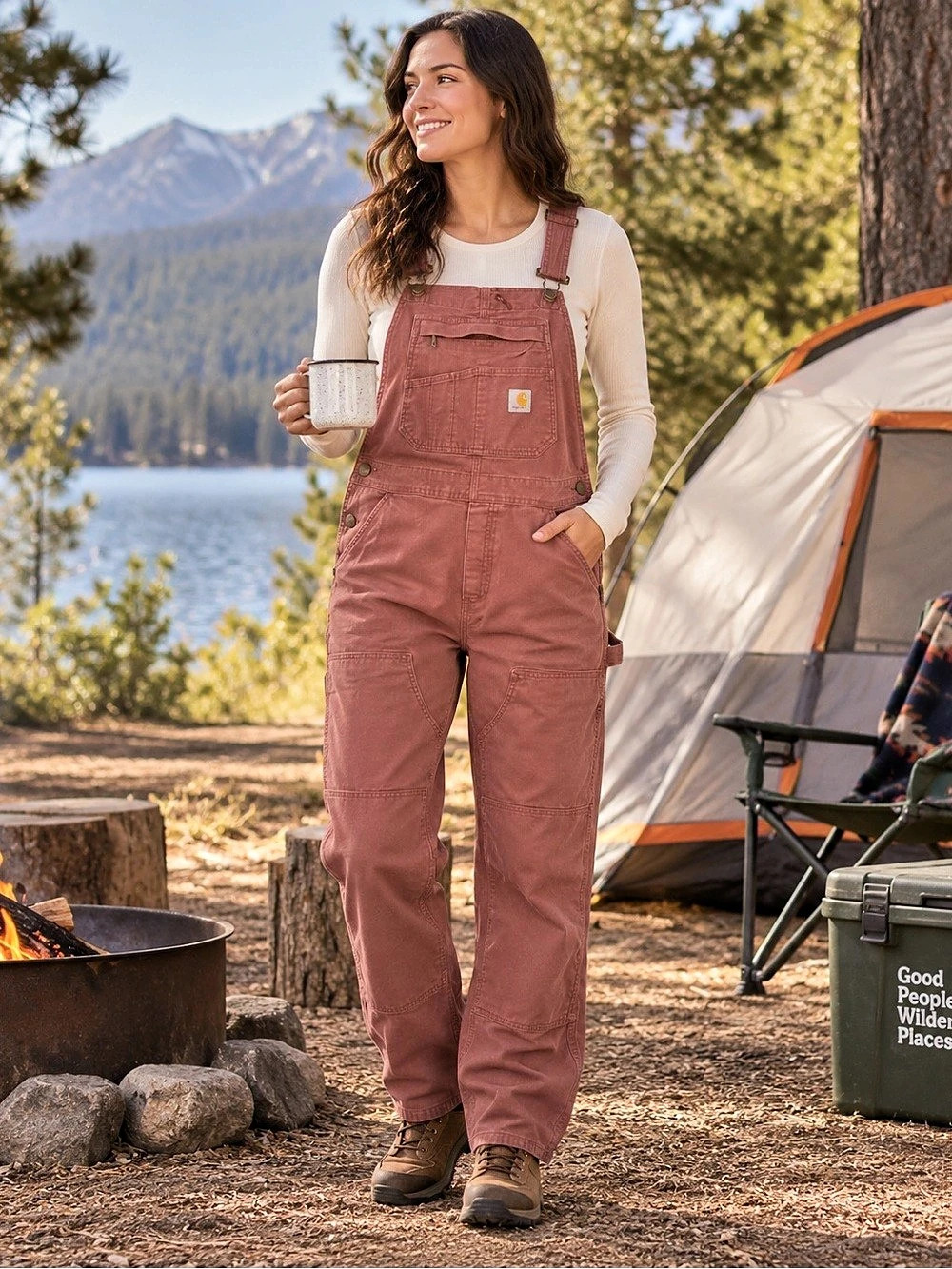 Carhartt Women’s Ashland Rugged Flex Loose Fit Canvas Bib Overalls Rose Tint 2X